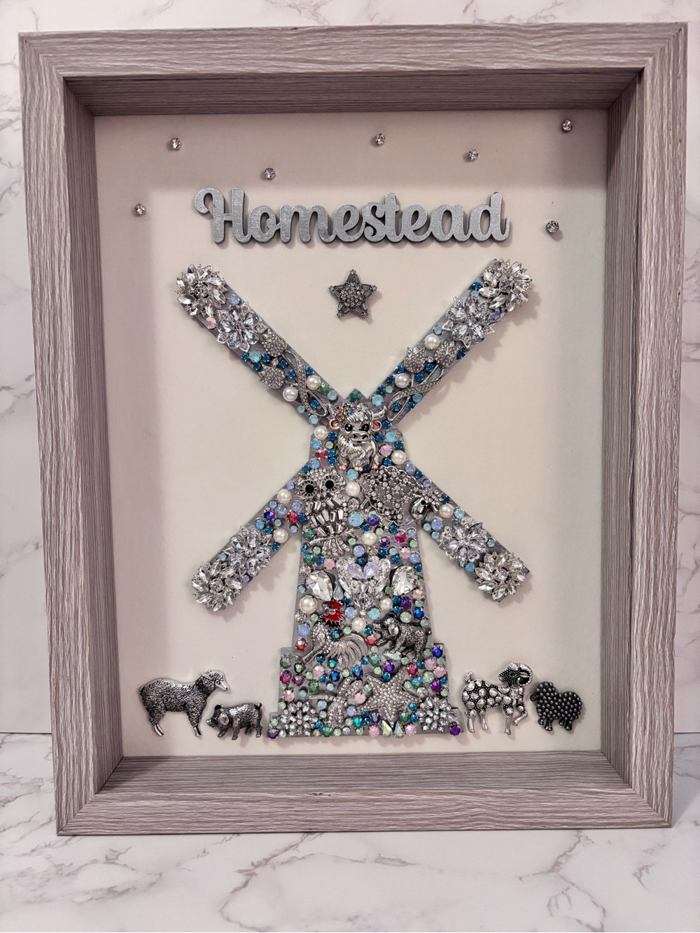 Homestead Silver Windmill 12x14 shadowbox Mixed-Media Wall Art